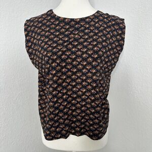 Bonobos Women's XS boho mini tank tunic Sleeveless Top Black Orange Geometric